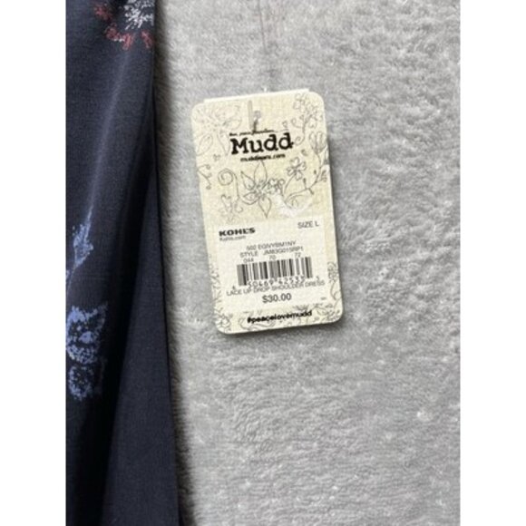 NWT Mudd Women's Large Navy Floral Lace Up Drop Shoulder Dress - Picture 3 of 12